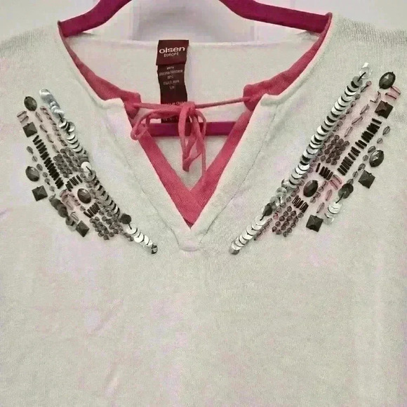 Olsen Europe Ombre Pink Women's Beaded/Sequins Tops,Size Large - Picture 2 of 4
